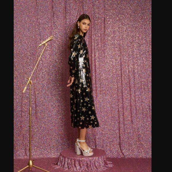 Sister Jane Super Star Black & Gold Sequin Midi Dress M - Picture 2 of 11